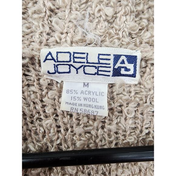 Vintage 80s Adele Joyce Wool Fluffy Shawl Collar Cardigan Sweater Size M Beige - Picture 3 of 7